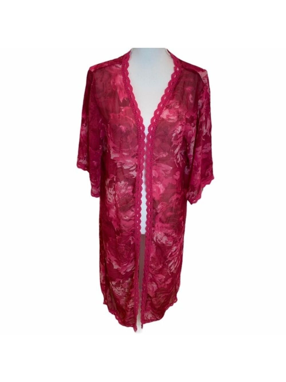 LulaRoe Pink Floral Sheer Duster Kimono Cardigan. Size Small. In‎ Good Condition